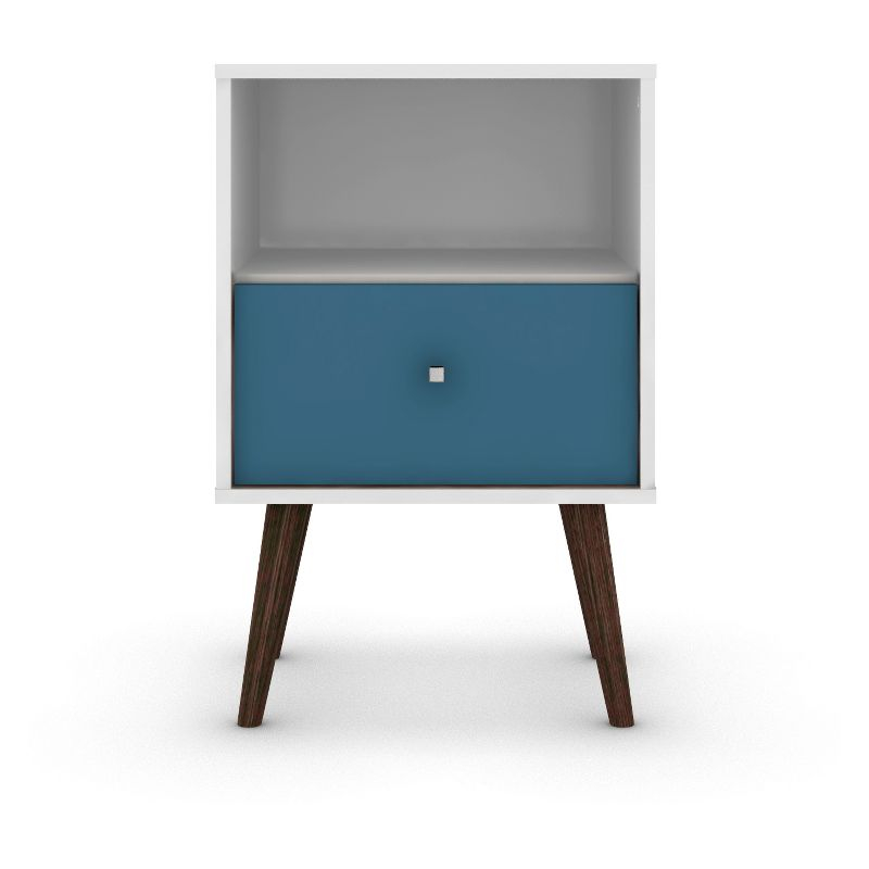 Liberty 1.0 Mid Century Modern Nightstand White/Aqua Blue - Manhattan Comfort