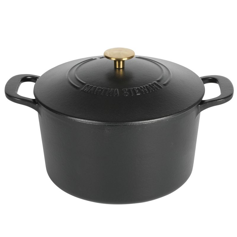Martha Stewart Gatwick 7qt Enamel Cast Iron Dutch Oven Matte Black: Oven-Safe, Gas & Electric Compatible, 15" Diameter