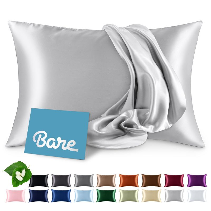 1 Pc 100% Mulberry Silk, 19 Momme, Standard - Zipper, Silver Pillowcase - Bare Home