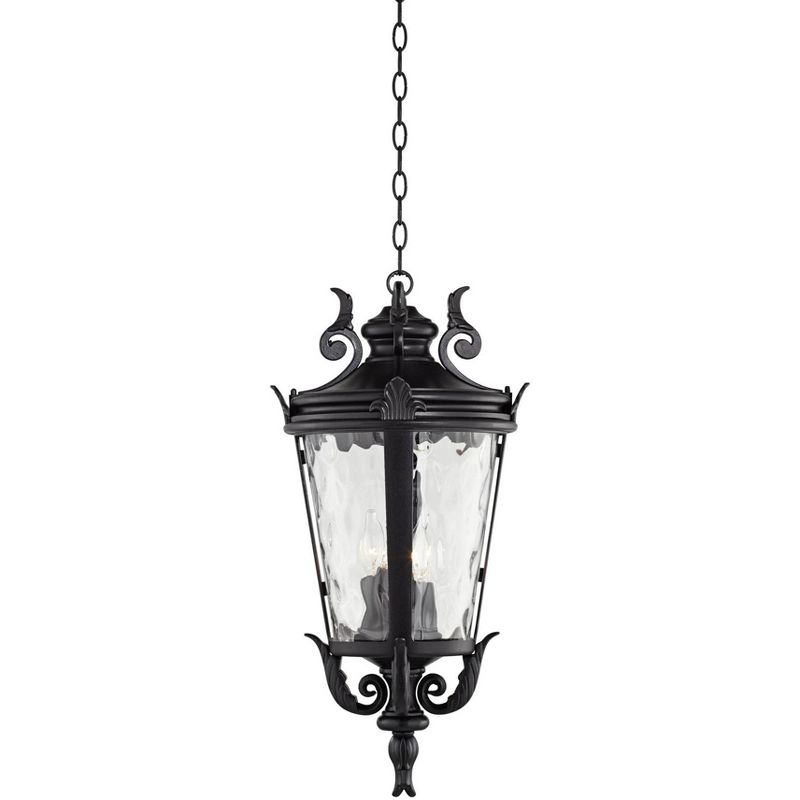 John Timberland Casa Marseille Rustic Outdoor Hanging Light Black Scroll 26 1/4" Clear Water Glass Damp Rated for Post Exterior Barn Deck House Porch