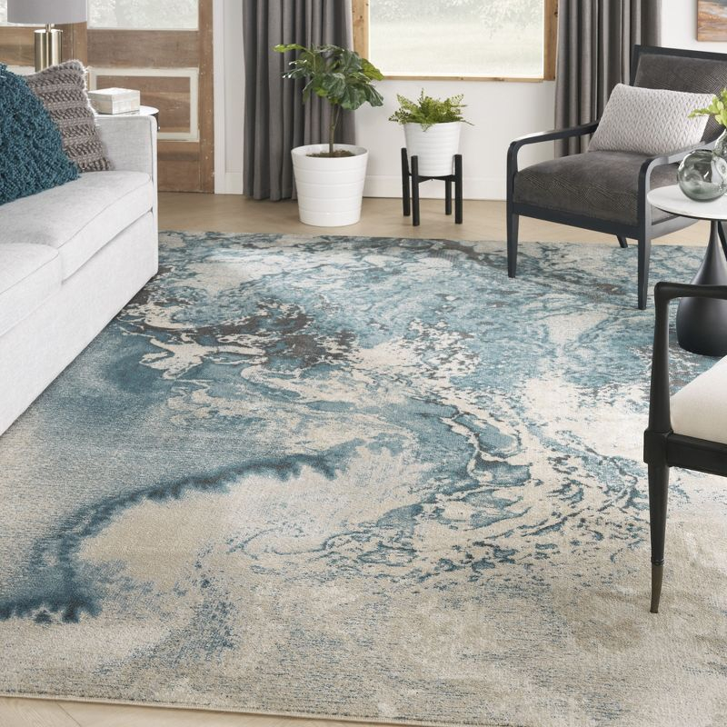 Nourison Maxell Modern Abstract Indoor Area Rug Ivory/Teal 9'3" x 12'9"