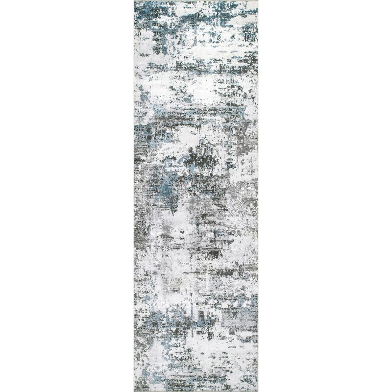 Nuloom Dali Abstract 2x8 Machine Washable Runner Indoor Area Rug for Living Room Bedroom Dining Room Entryway Hallway Kitchen, Blue Grey/Ivory