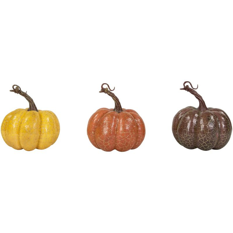 Northlight Crackle Finish Fall Harvest Pumpkins - 4" - Orange, Yellow and Brown - Set of 3