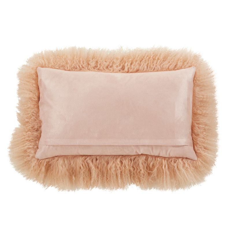 Saro Lifestyle 100% Wool Mongolian Lamb Fur Throw Pillow With Poly Filling, Peach, 12"x20"