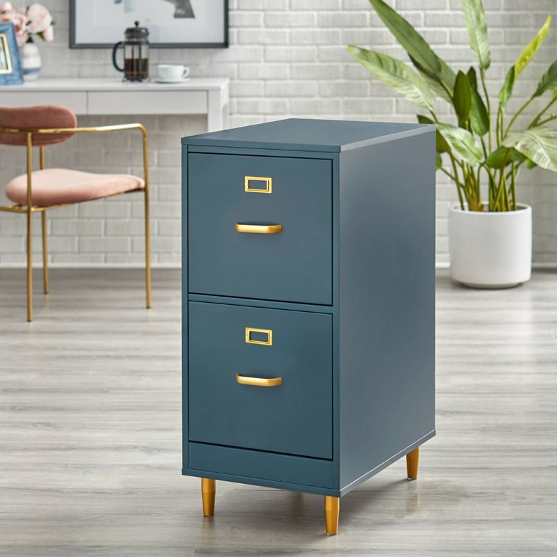 Buylateral 2 Drawer Dixie Filing Cabinet Midnight Blue: Gold-Tone Handles, MDF, Home Office Storage