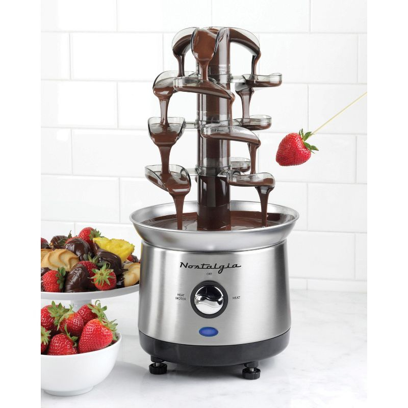 Nostalgia NCFF1000SS 2-Pound Stainless Steel Cascading Fondue Fountain - Chocolate, BBQ Sauce, Ranch, Nacho Cheese, Buffalo Sauce