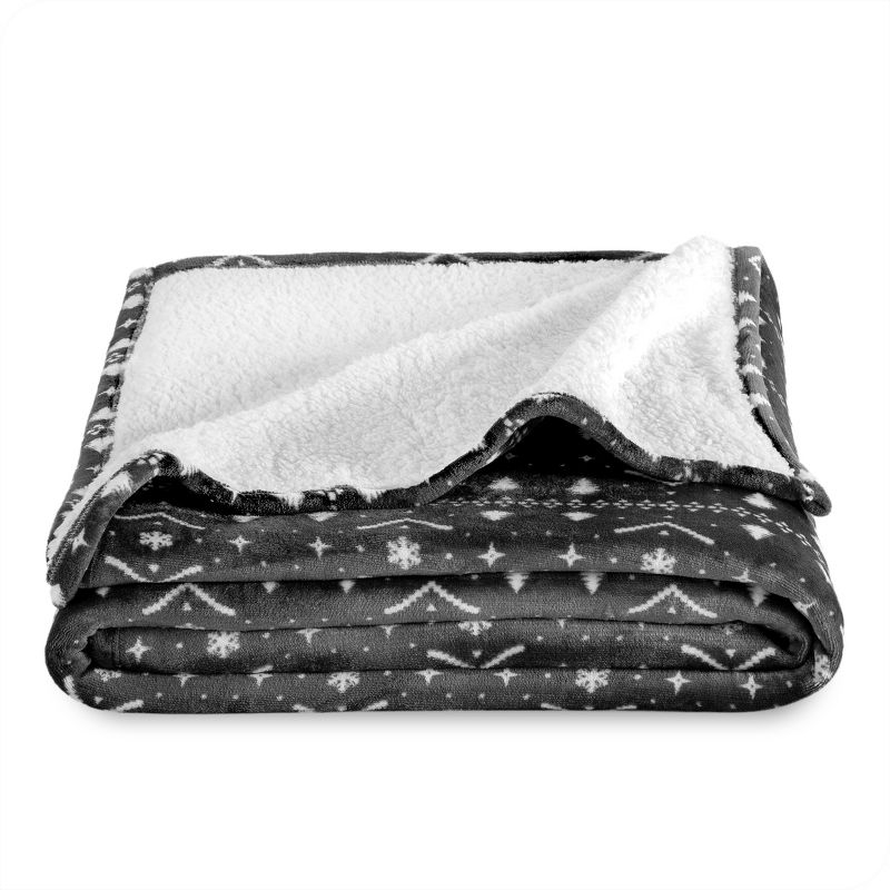 Bare Home Bare Home Printed Sherpa Fleece Blanket - Warm & Lightweight - Soft Plush Blanket - Reversible