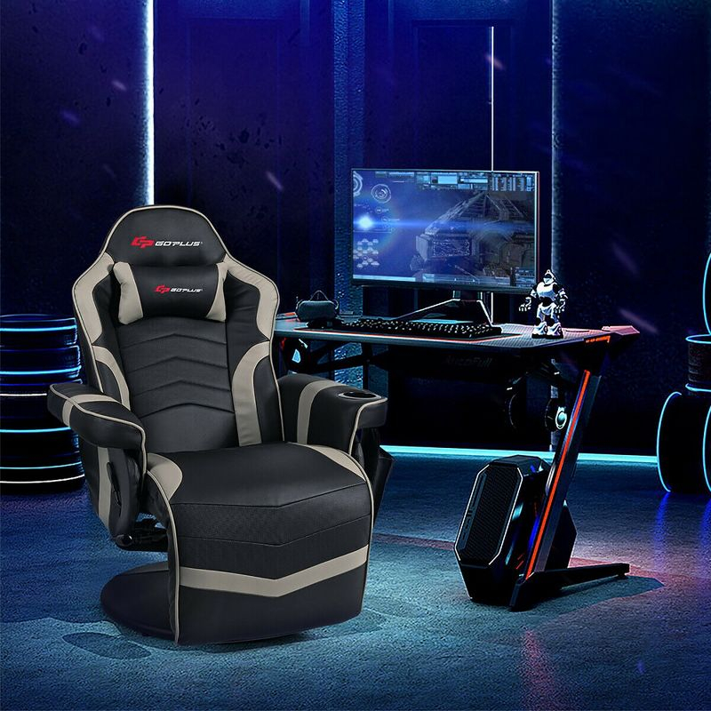 Costway Massage Gaming Recliner Reclining Racing Chair Swivel Gray