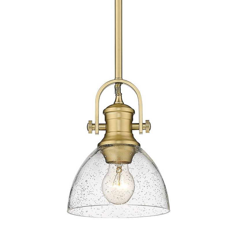 Golden Lighting Hines 1-Light Mini Pendant in Brushed Champagne Bronze with Seeded Glass