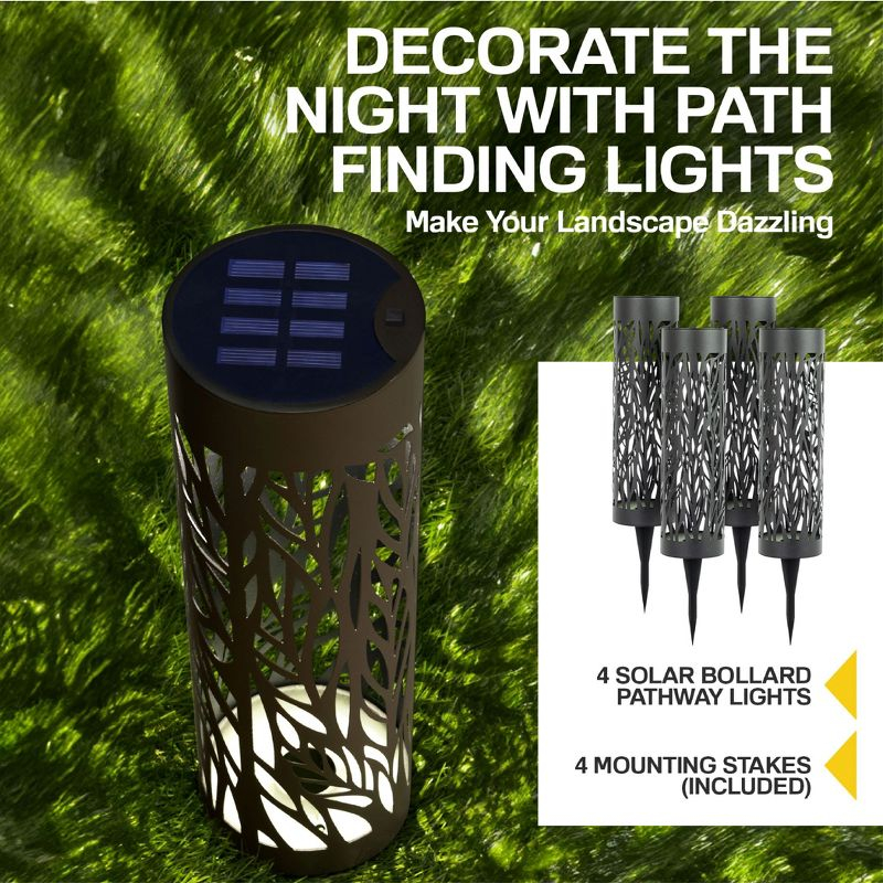 Bell + Howell Black Bollard Pathway Lights Solar Powered - Pack of 4