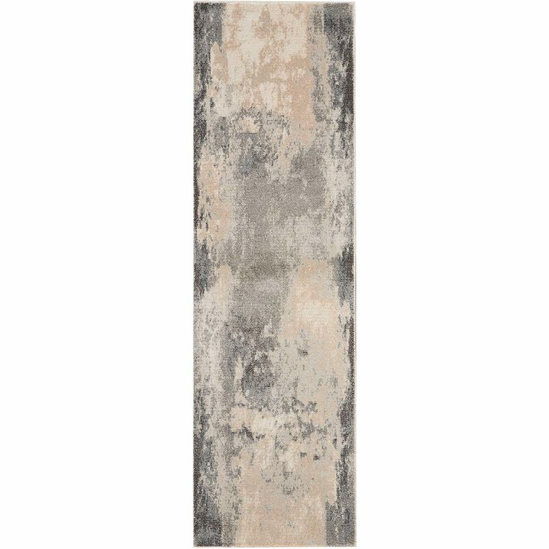 Nourison Maxell Transitional Abstract Area Rug Ivory/Grey 2'2" x 7'6"