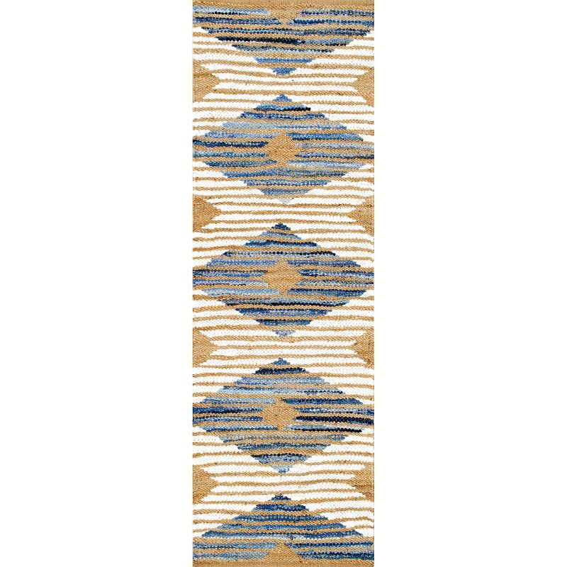nuLOOM Hand Braided Marla Denim And Jute Diamonds Area Rug, Runner 2' 6" x 10', Off White