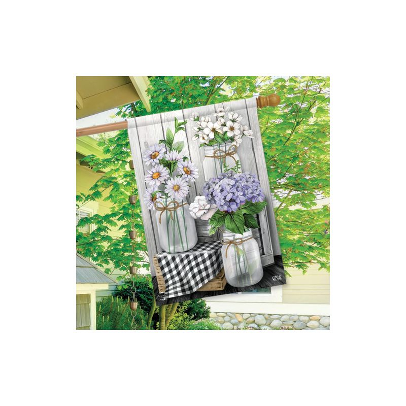 Checkered Mason Jars Spring House Flag Daisies Floral 28" x 40" Briarwood Lane