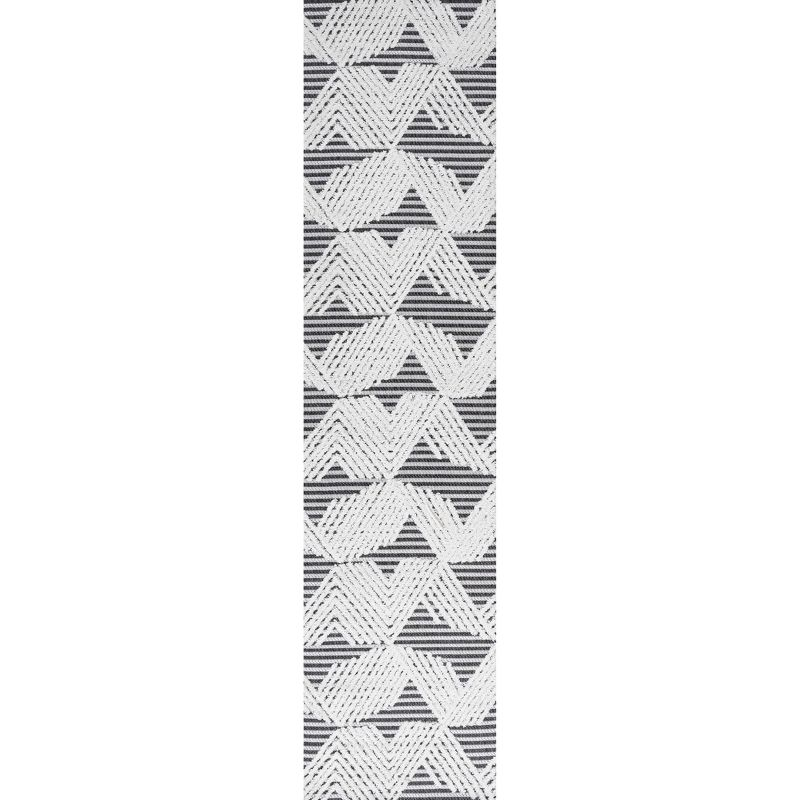 2'x8' Jazz High-Low Pile Art Deco Geometric Indoor/Outdoor Runner Rug, Black/Ivory - JONATHAN Y
