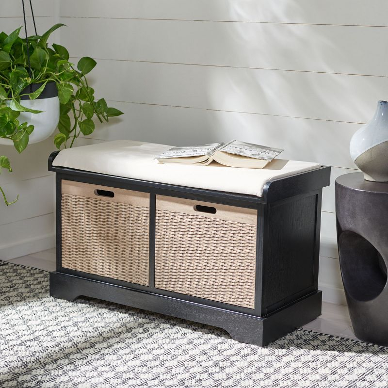 Landers 2 Drawer/Cushion Storage Bench - Black - Safavieh