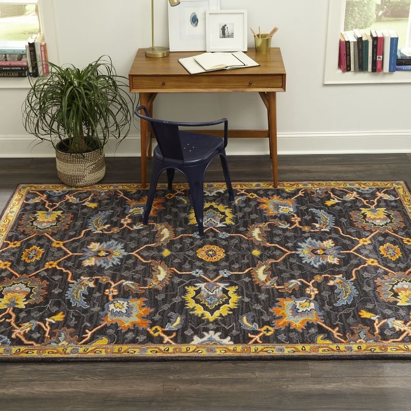 Momeni 2'x3' Floral Tufted Accent Rug Charcoal: Wool Botanical Area Rug, Traditional Handmade Medium Pile