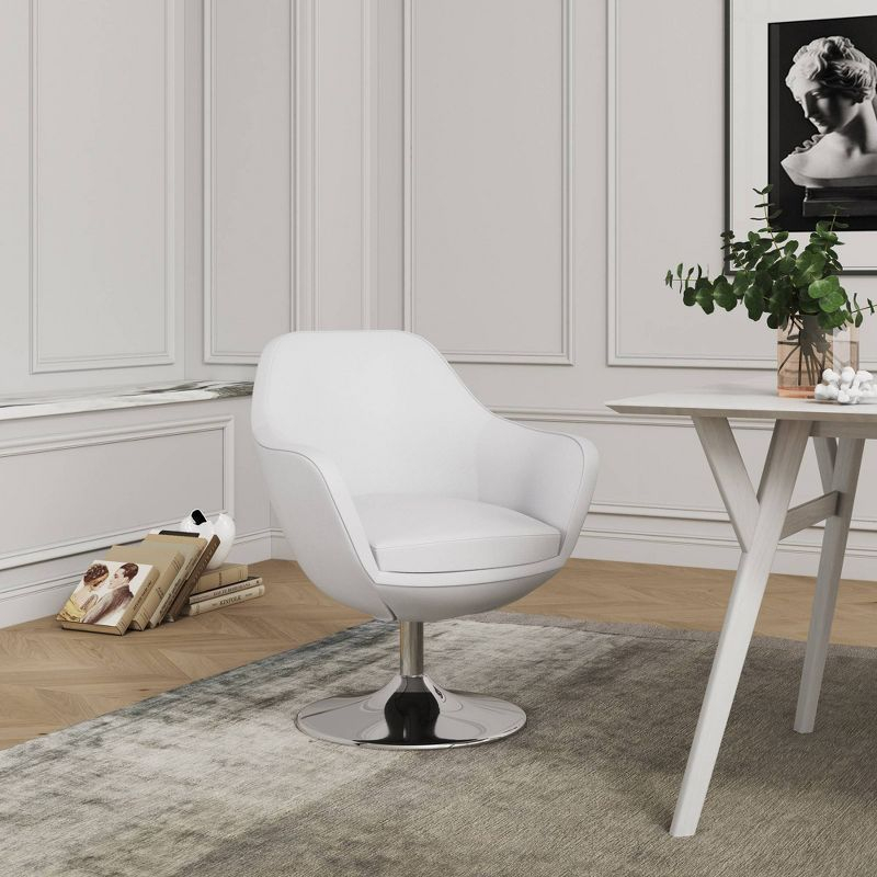 Caisson Faux Leather Swivel Accent Chair White: Polished Chrome Base, Removable Cushion - Manhattan Comfort
