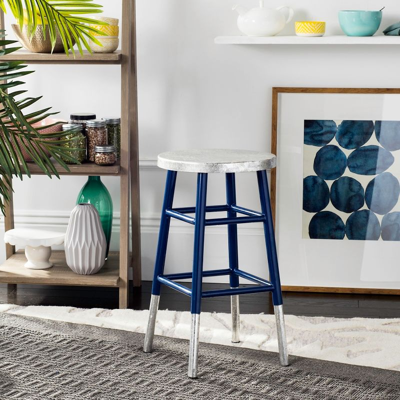Kenzie Silver Dipped Counter Stool - FOX3211 - Navy/Silver - Safavieh Couture