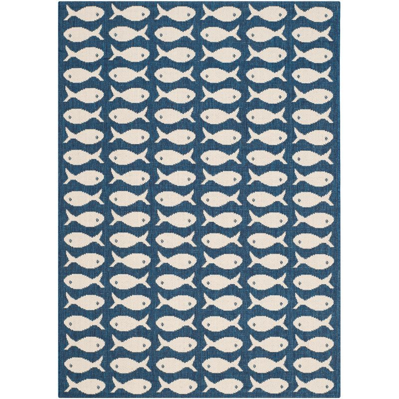 Courtyard CY6013 Power Loomed Indoor and Outdoor Accent Rug - Navy/Beige - 2'7"x5' - Safavieh