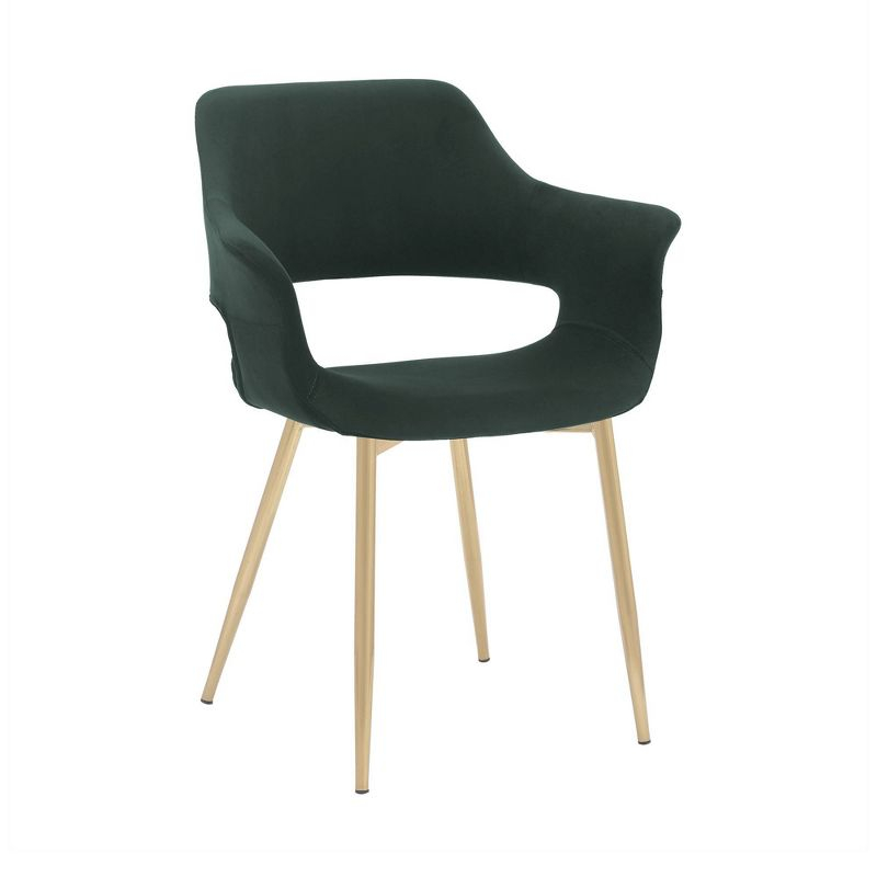 Gigi Velvet Metal Dining Room Chair Green - Armen Living: Gold Legs, Ergonomic Back, Set of 2