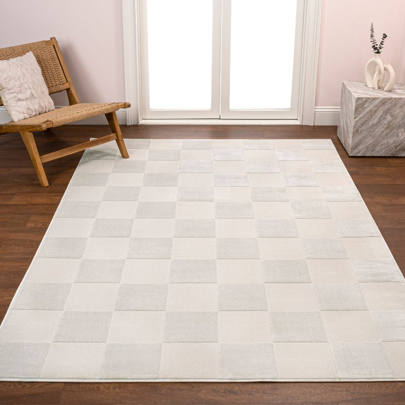 JONATHAN Y Thea Modern Geometric Checkerboard High-Low White/Cream 3 ft. x 5 ft. Area Rug