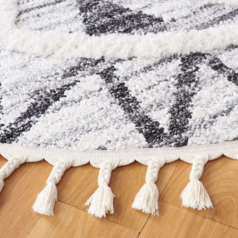 Moroccan Tassel Shag MTS642 Power Loomed Area Rug - Gray/Ivory - 6'7" round - Safavieh.