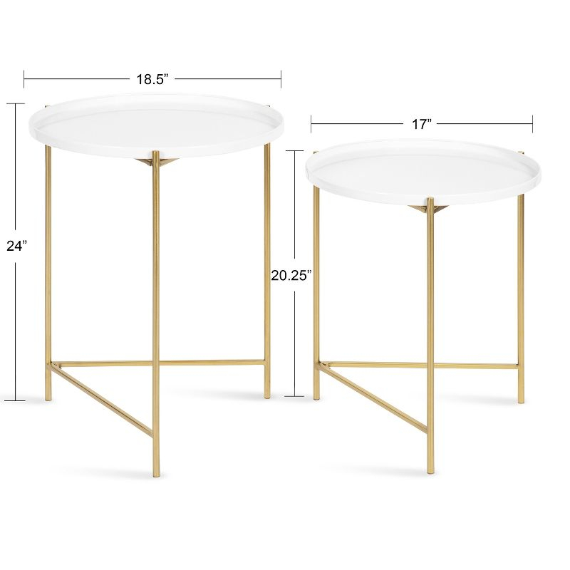 Kate and Laurel Ulani Round Metal Nesting Table, 2 Piece, White and Gold