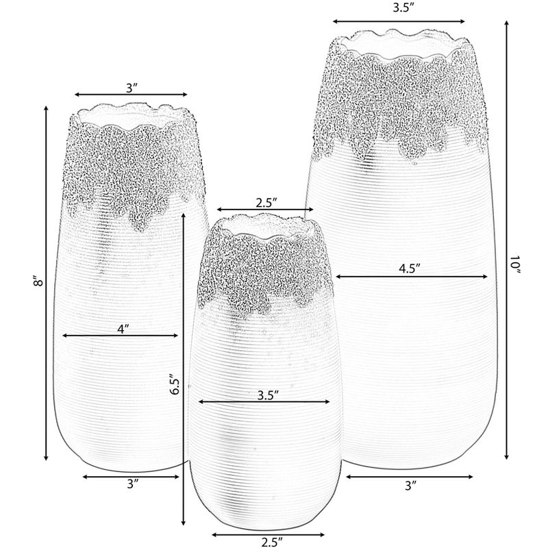 Uniquewise Contemporary Black Table Vase with Dripping Crystal Look and Scalloped Opening Design, Set of 3