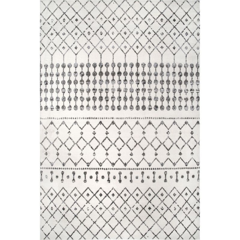 Nuloom 7x9 Zola Geometric Moroccan Indoor Area Rug, Grey, Faded Bohemian Design, Stain Resistant, BedroomLiving Room, Kitchen,