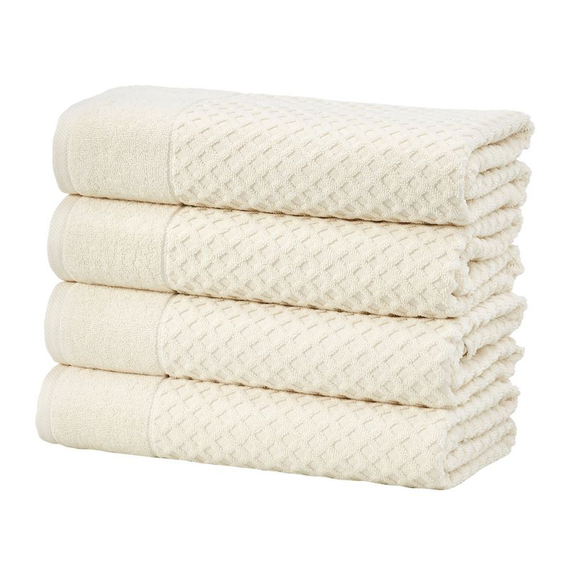 Cotton Quick-Dry Textured Towels - Great Bay Home (4 Pack Bath Towels, Ivory)