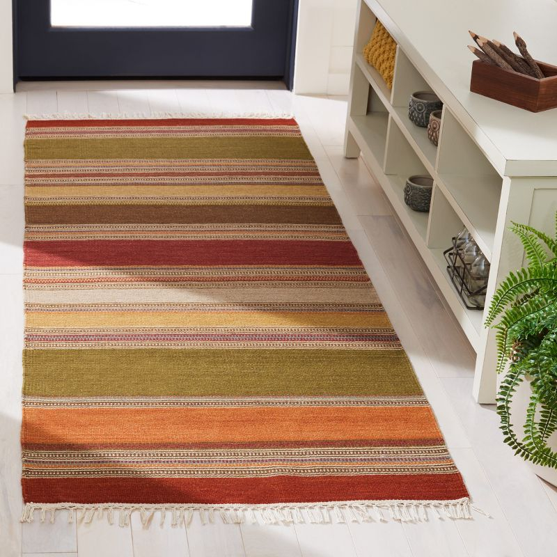 Striped Kilim STK317 Hand Woven Runner Rug - Green - 2'3"x6' - Safavieh.
