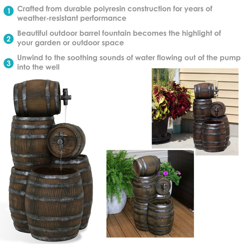 Sunnydaze 29"H Electric Polyresin Stacked Whiskey Barrel Outdoor Water Fountain with LED Lights