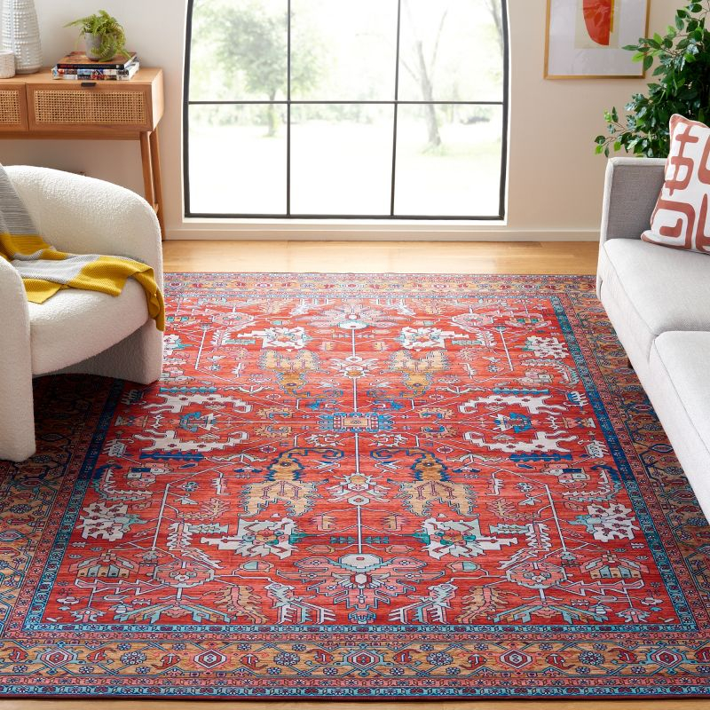 Tucson TSN152 Power Loomed Indoor Machine Washable Area Rug - Rust/Navy - 8'x10' - Safavieh