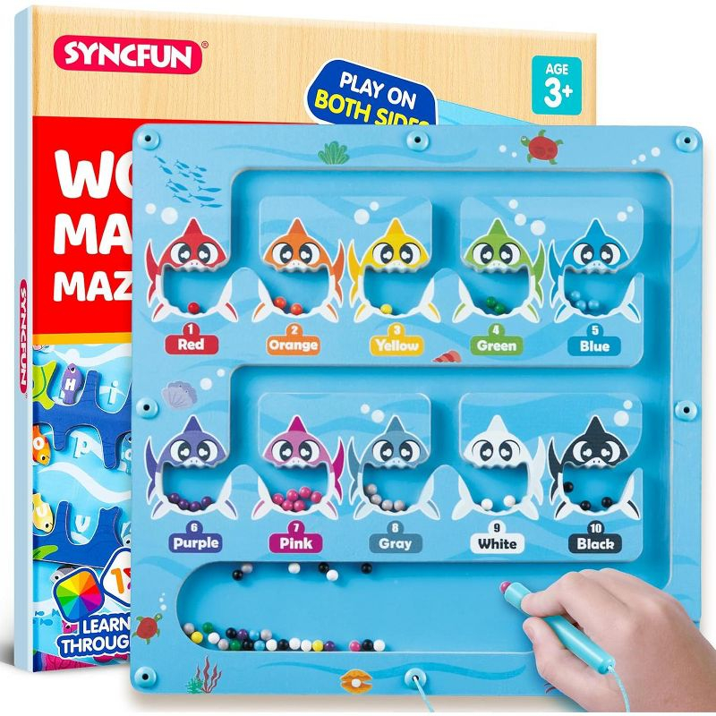 Joyfy Montessori Wooden Magnetic Maze Board for Letter, Color, Number Matching, Educational Easter Xmas Birthday Party Gift for Boys Girls Ages 3-8