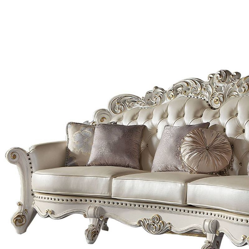 113" Vendome Sofa Champagne Synthetic Leather and Antique Pearl Finish - Acme Furniture