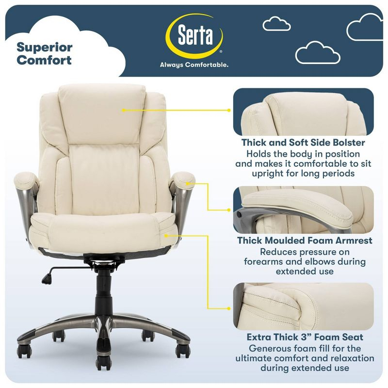 Serta Works Executive Office Chair American Beige: Upholstered, Adjustable, Ergonomic with Padded Back & Seat