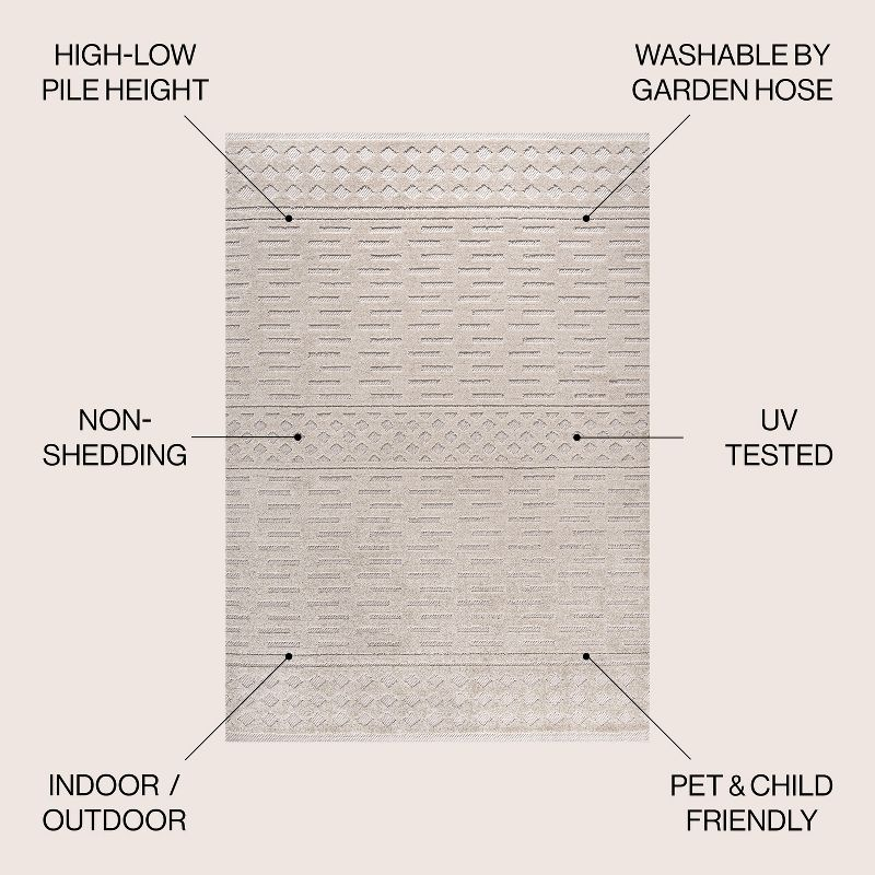 5'x8' Xlendi High-Low Pile Moroccan Geometric Indoor/Outdoor Area Rug, Beige - JONATHAN Y