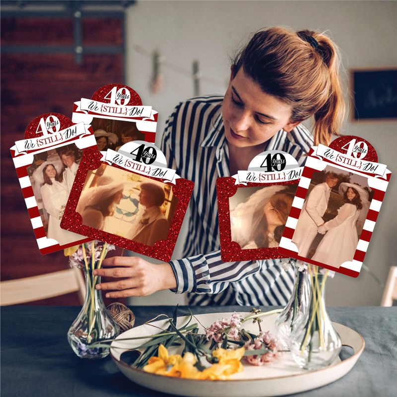 Big Dot of Happiness We Still Do - 40th Wedding Anniversary - Anniversary Party Picture Centerpiece Sticks - Photo Table Toppers - 15 Pieces