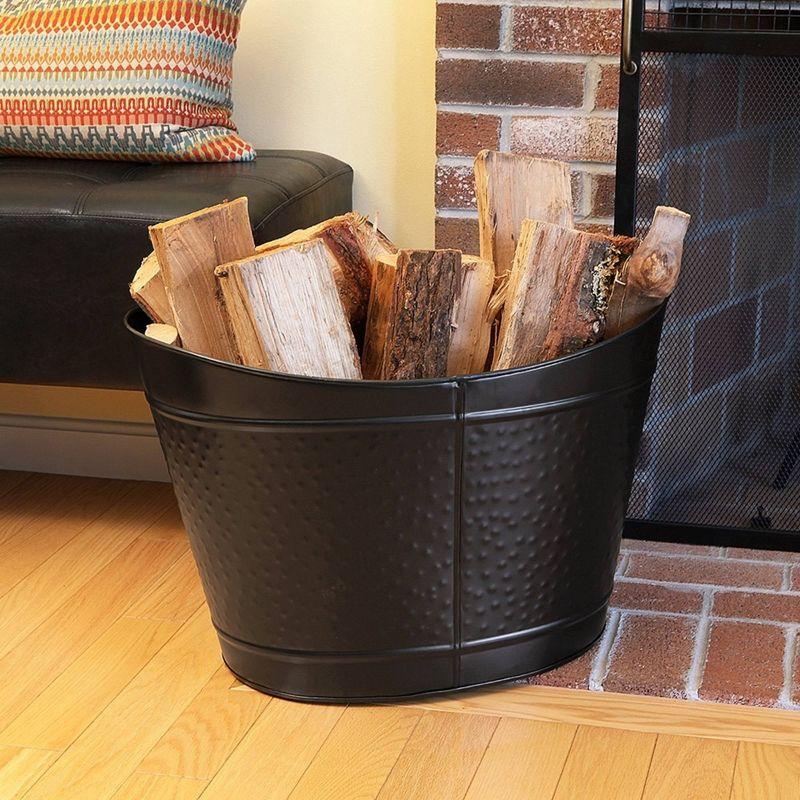 Achla Designs 23" Oval Wood Bin Fireplace Log Holder Black