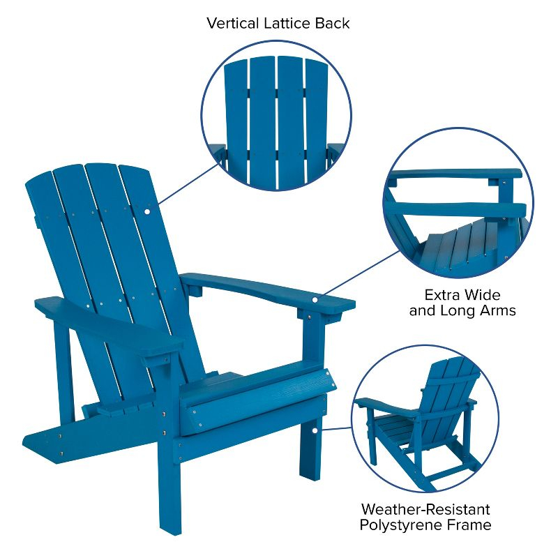 Flash Furniture Set of 2 Charlestown All-Weather Poly Resin Wood Adirondack Chairs in Blue