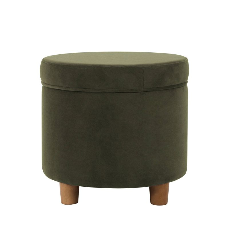 Round Storage Ottoman Loden Green - HomePop: Velvet Upholstered, Lift-Off Lid, Wood Legs, Bedroom & Living Room Furniture