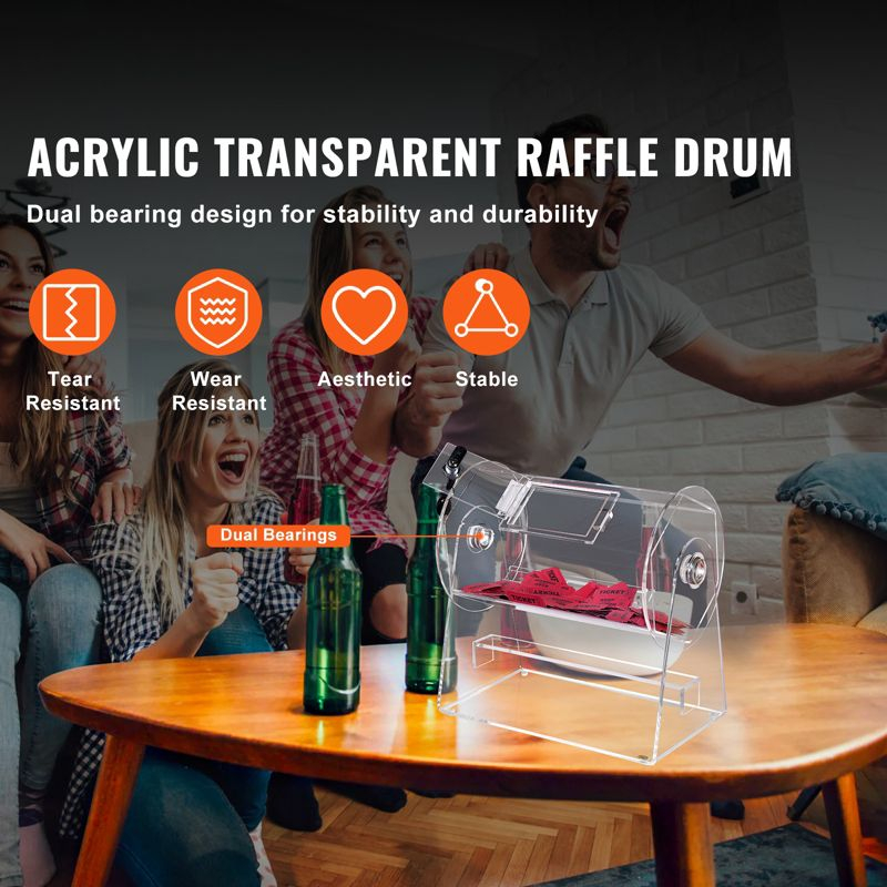 VEVOR Acrylic Raffle Drum, Professional Raffle Ticket Spinning Cage with 2 Keys, Transparent Lottery Spinning Drawing, Holds 2500 Tickets