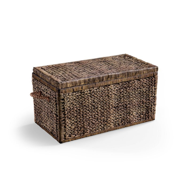 ClickDecor Farmhouse Wicker Trunk Rustic: Metal Frame, Hinged Lid, No Assembly, 66lb Capacity