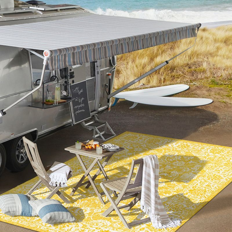 9' x 12' Tela Bohemian Textured Weave Floral Indoor/Outdoor Area Rug, Yellow/Cream - JONATHAN Y