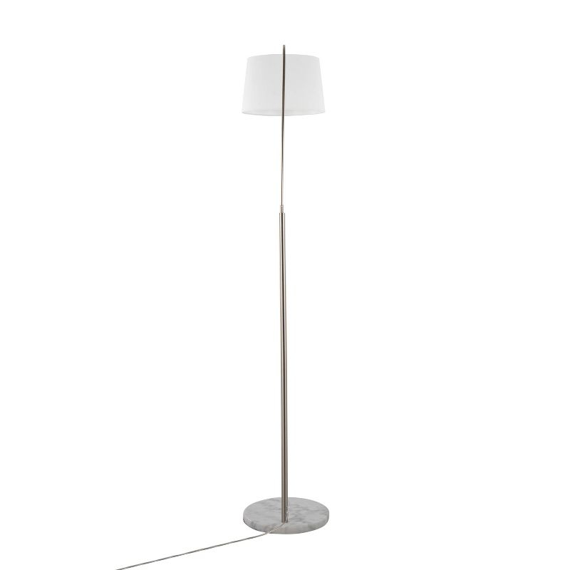 LumiSource March Contemporary Floor Lamp in White Marble and Nickel with White Linen Shade: Arc Design, UL Listed, 60W, Modern Style