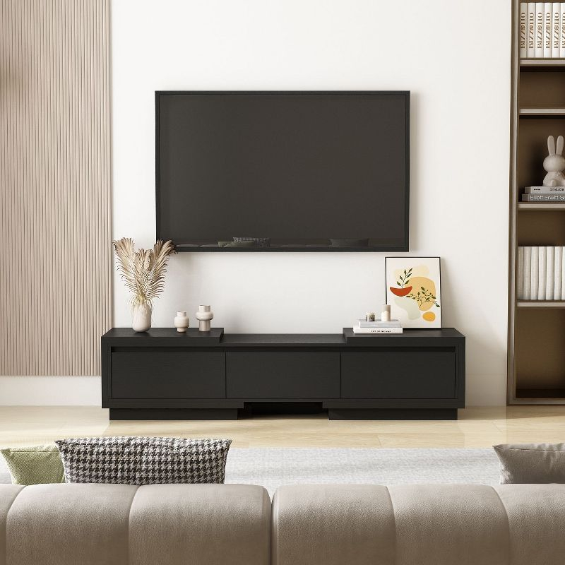 Famapy Black Extendable TV Console Table Modern TV Cabinet with Drawers