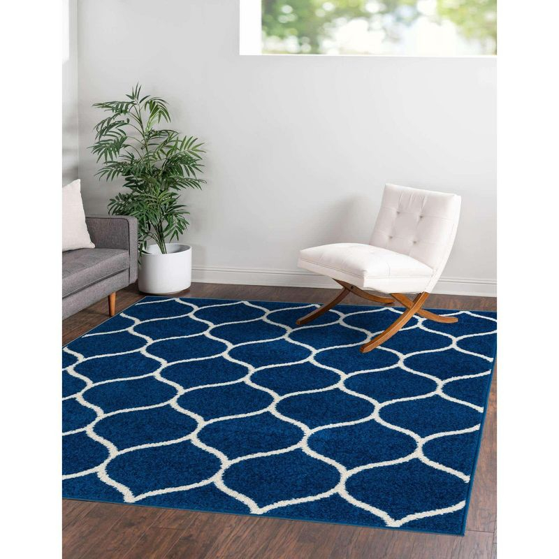 Unique Loom 5' 0 x 5' 0 Trellis Frieze Rounded Navy Blue Area Rug
