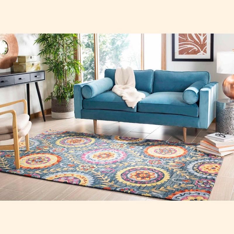 Suzani SZN374 Hand Hooked Indoor Area Rug - Blue/Multi - 8'x10' - Safavieh