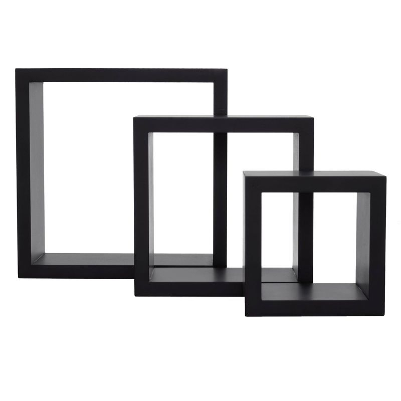 Set of 3 Cubbi Floating Wall Shelves Black: Wood Composite, Space-Saving, Various Sizes