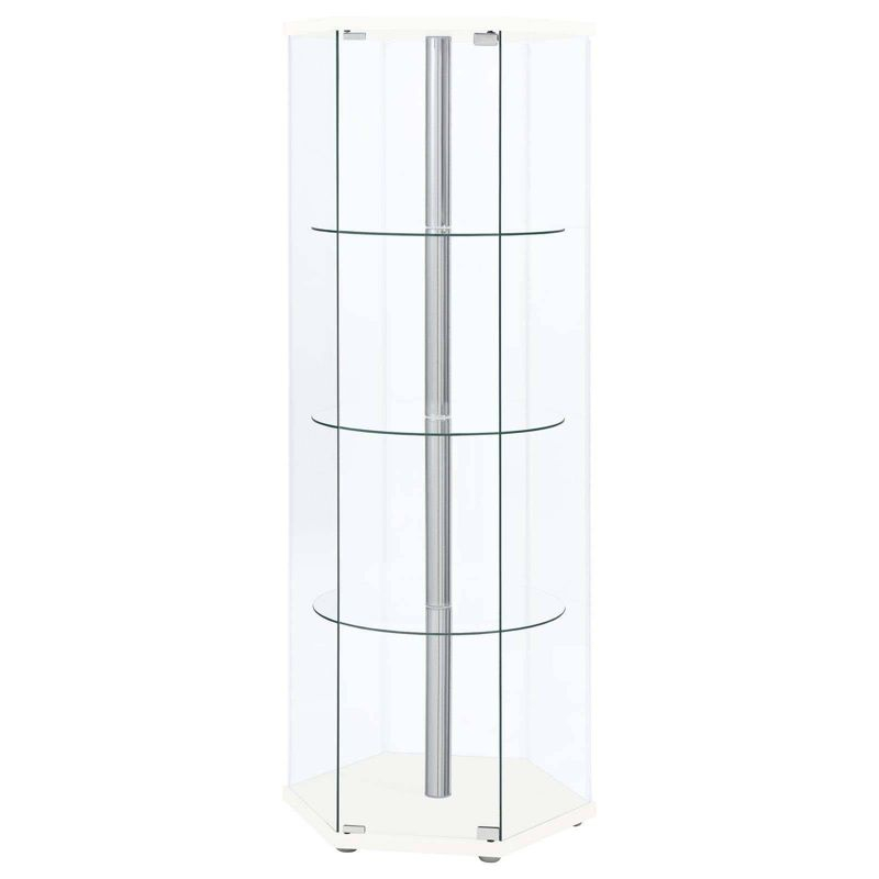 Coaster Zahavah Modern 4 Shelf Hexagon Shaped Glass Curio Cabinet White/Clear